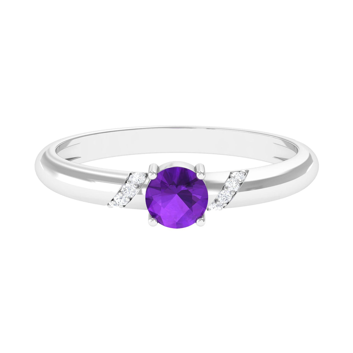 Natural amethyst promise ring with diamond for women, crafted by Rosec Jewels, featuring a purple amethyst gemstone and sparkling diamond accent.