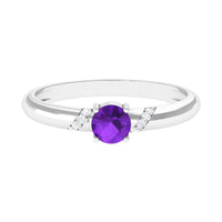 Natural amethyst promise ring with diamond for women, crafted by Rosec Jewels, featuring a purple amethyst gemstone and sparkling diamond accent.