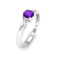 Natural amethyst promise ring with diamond accents for women, featuring a silver band and elegant design by Rosec Jewels.