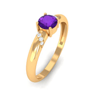 Natural amethyst promise ring with diamond for women, featuring a rosec Jewels ring design in a close-up shot.