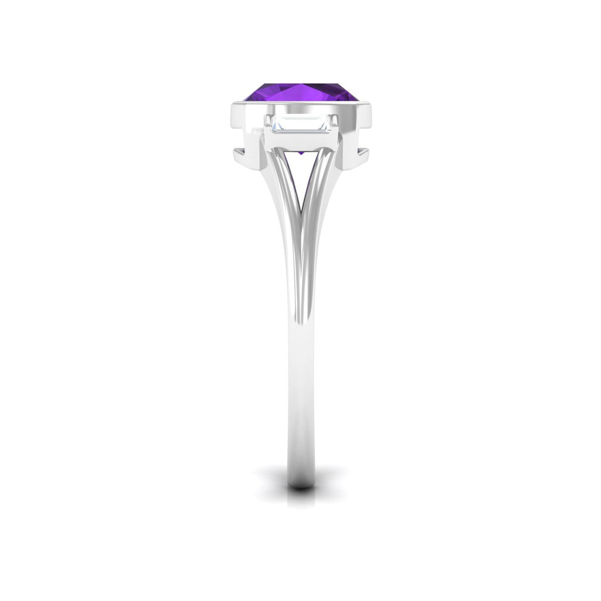 Genuine 2 carat cushion cut amethyst engagement ring with diamond accents from Rosec Jewels, showcasing the detailed design and sparkle.