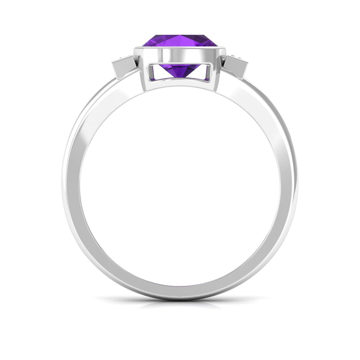 Genuine 2-carat cushion cut amethyst engagement ring with diamonds from Rosec Jewels, featuring a silver band and intricate design.