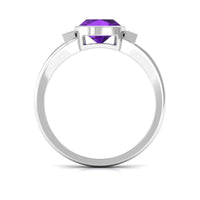 Genuine 2-carat cushion cut amethyst engagement ring with diamonds from Rosec Jewels, featuring a silver band and intricate design.