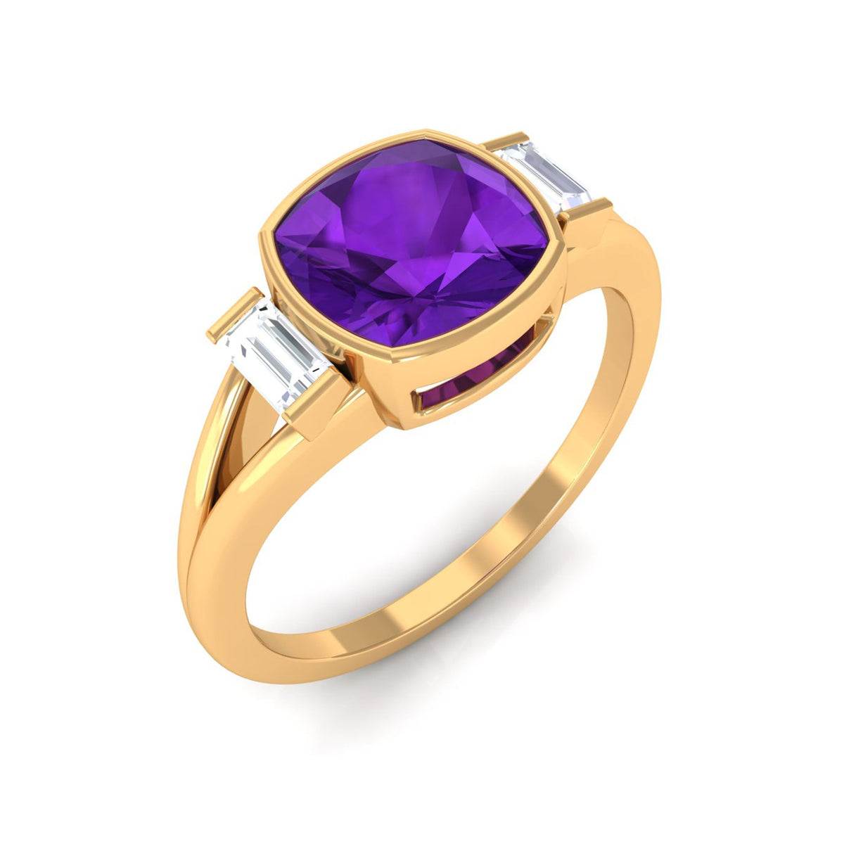 Genuine 2 Carat Amethyst cushion cut engagement ring with diamond accents by Rosec Jewels, showcasing the elegant gemstone setting.