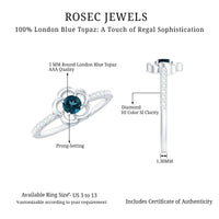 5mm Round London Blue Topaz Flower Promise Ring with Diamond