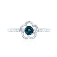 5mm Round London Blue Topaz Flower Promise Ring with Diamond