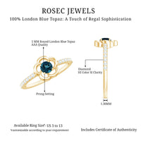 5mm Round London Blue Topaz Flower Promise Ring with Diamond
