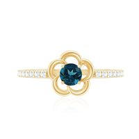 5mm Round London Blue Topaz Flower Promise Ring with Diamond