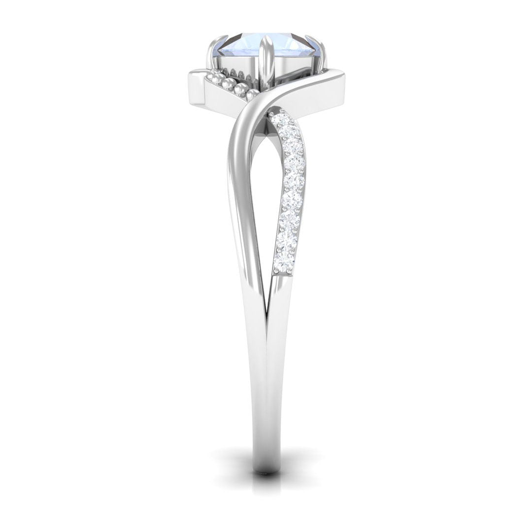 Rosec Jewels 1/2 CT moonstone solitaire crossover ring with diamond claw set, showcasing elegant gemstone and intricate band design.