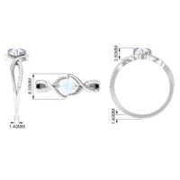Rosec Jewels 1/2 CT moonstone solitaire crossover ring with diamond, featuring claw set design and elegant band.