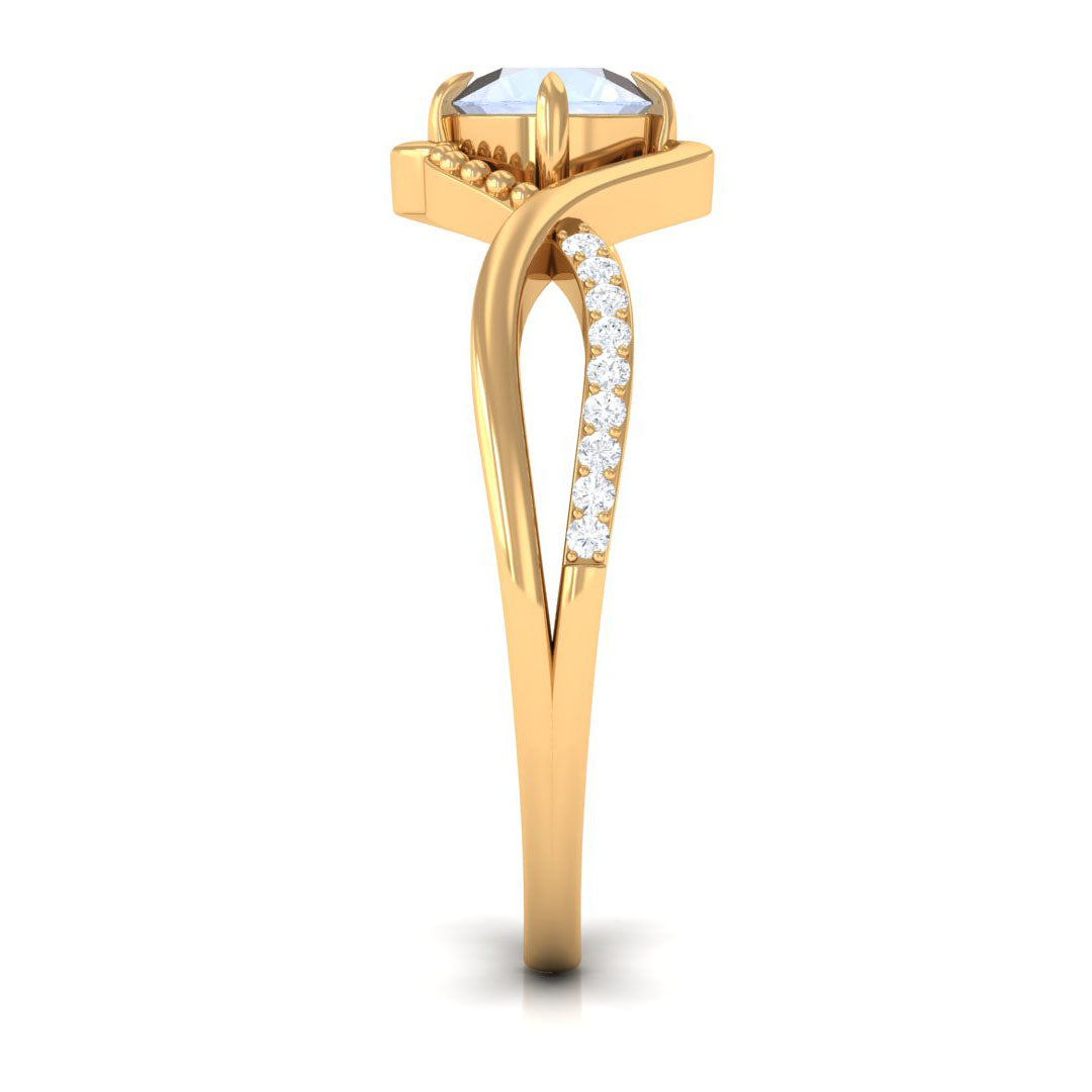 Rosec Jewels 1/2 CT moonstone solitaire crossover ring with diamond, featuring a claw setting and elegant band design.