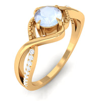 Rosec Jewels 1/2 CT moonstone solitaire crossover ring with diamond accent, showcasing elegant design and fine craftsmanship.