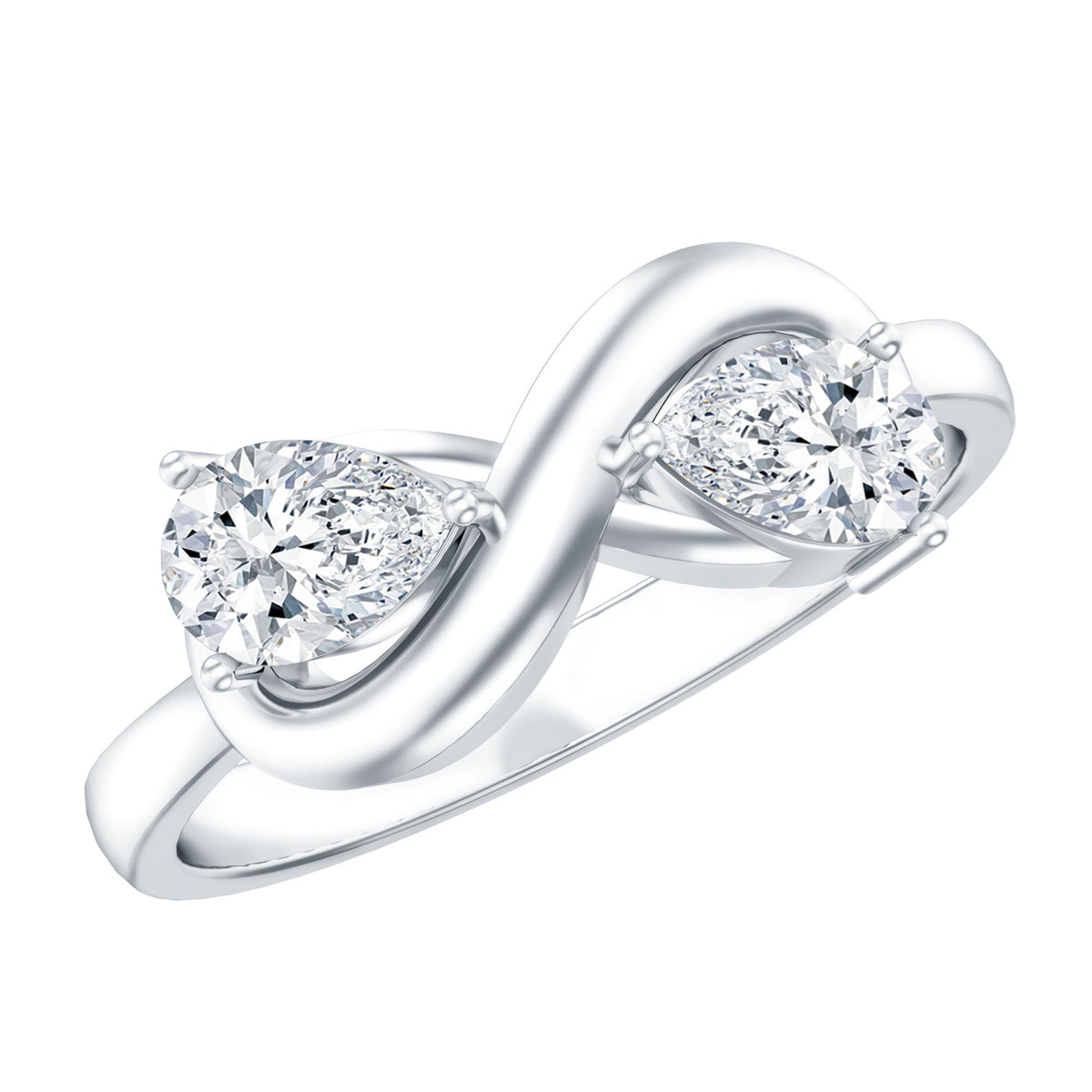 Rosec Jewels Lab Grown Diamond Toi Et Moi Promise Ring with infinity knot, featuring two sparkling diamonds on a sleek band.