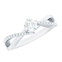 Minimal Diamond Engagement Ring with Crossover Shank