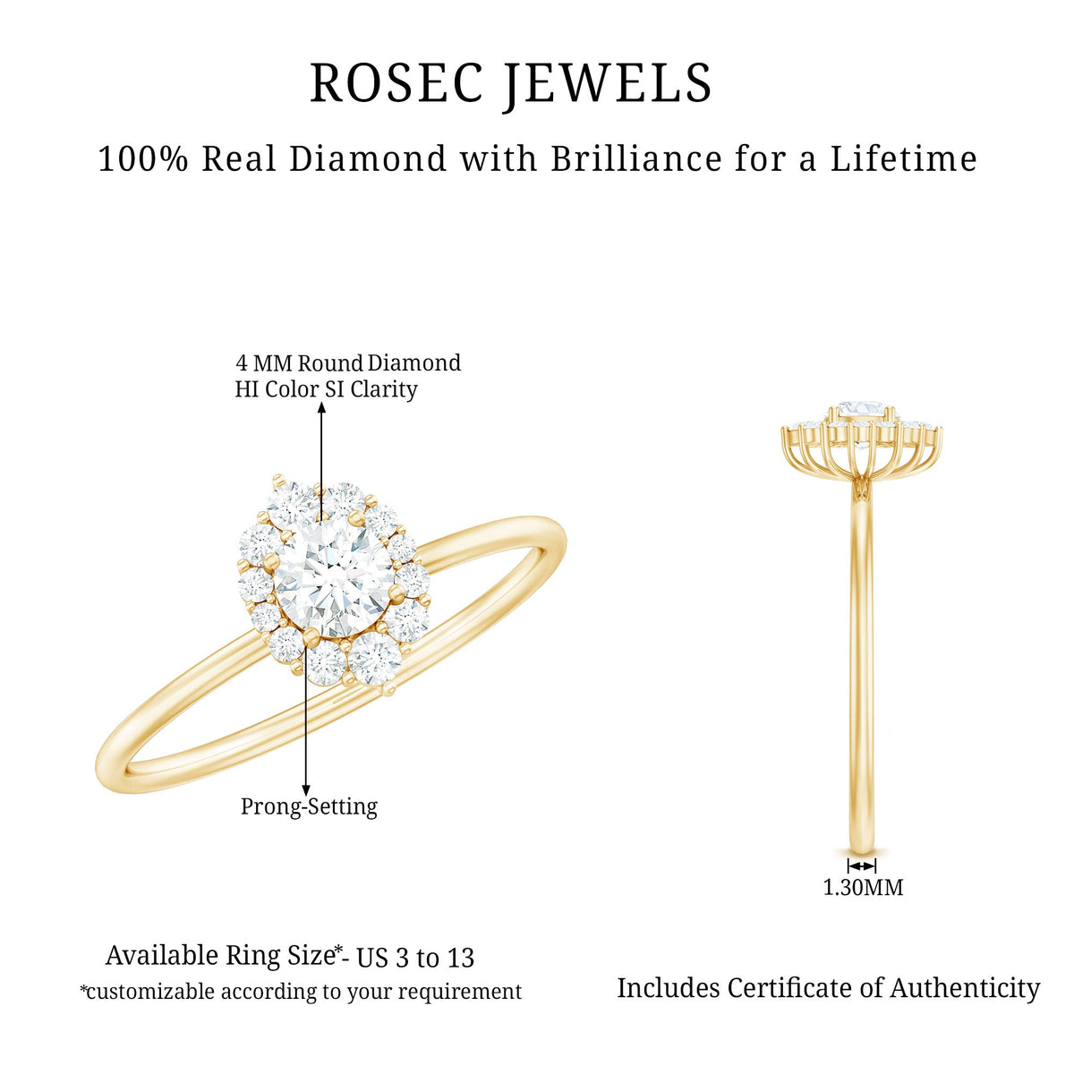 Minimal Real Diamond Engagement Ring with Halo