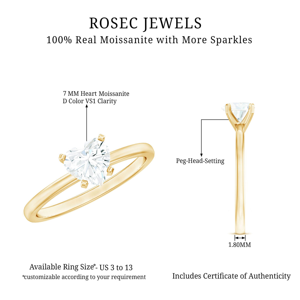 1 CT Heart Shape Certified Moissanite Engagement Ring