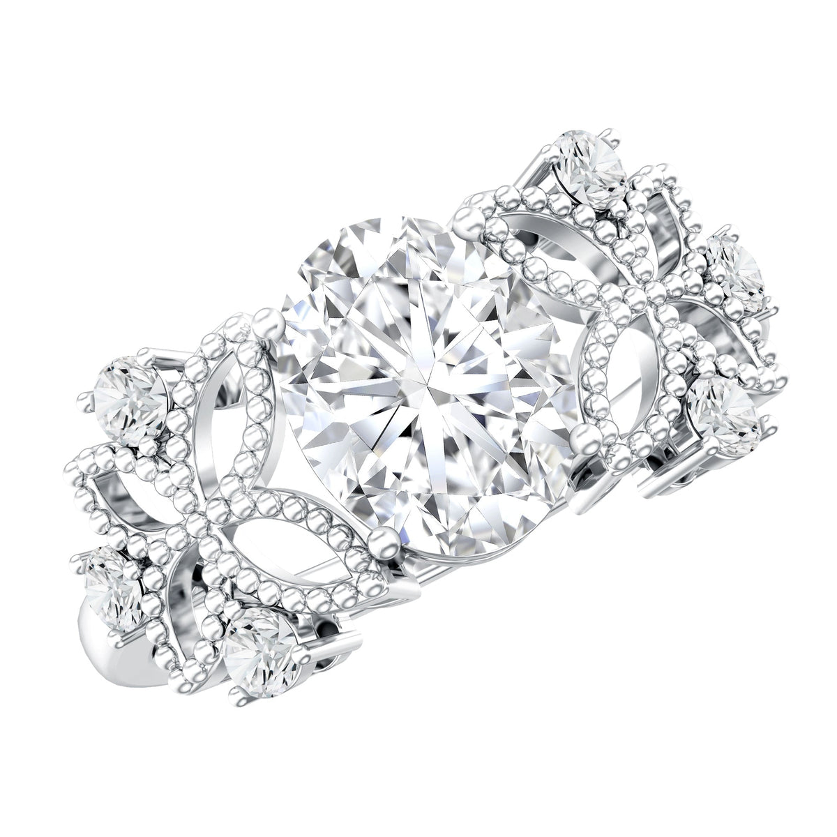 6X8mm Oval Lab Grown Diamond Flower Engagement Ring