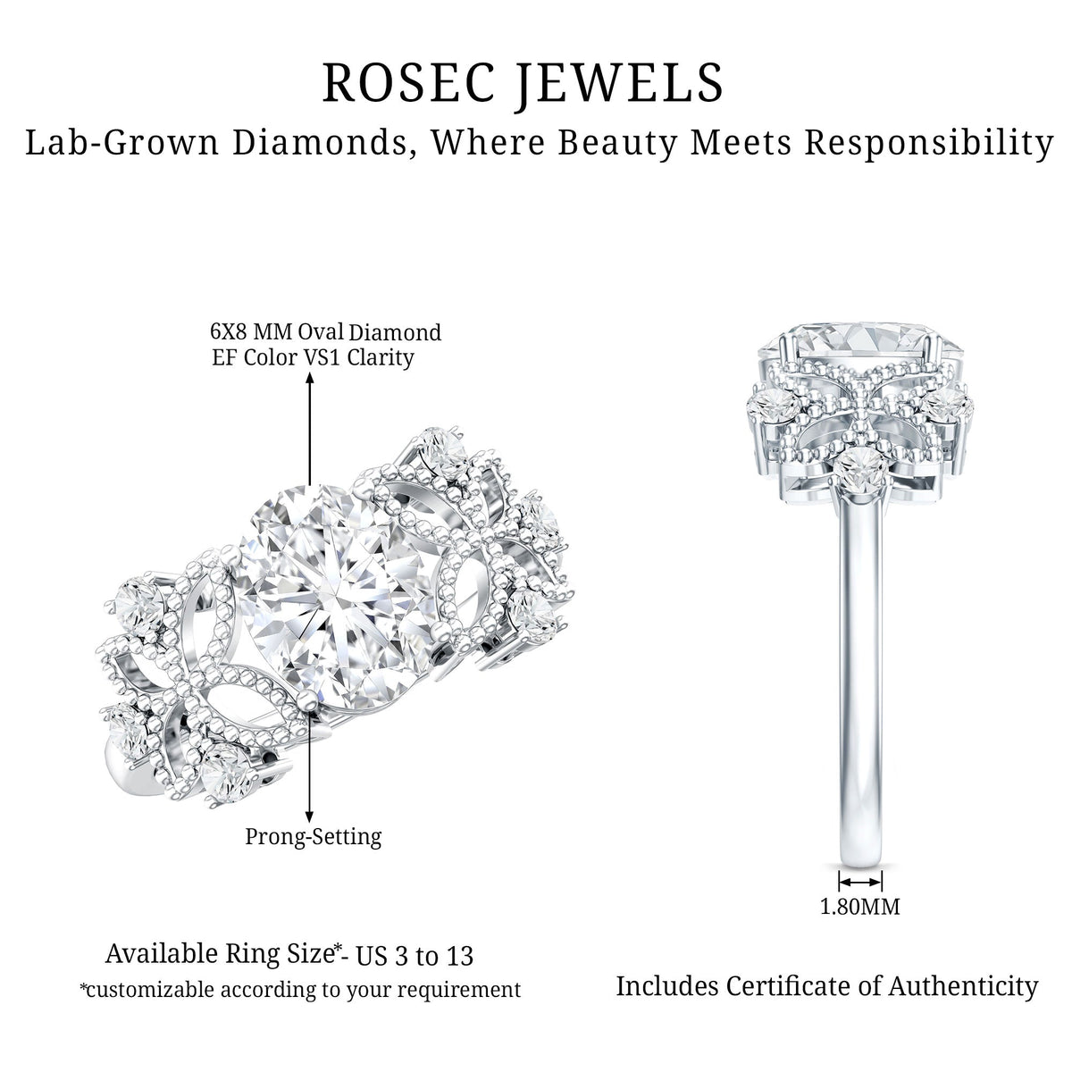 6X8mm Oval Lab Grown Diamond Flower Engagement Ring