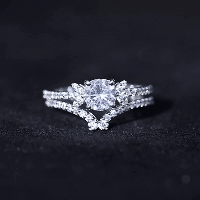 Yellow gold engagement ring and wedding band set featuring certified 6mm cushion lab-grown diamonds by Rosec Jewels.