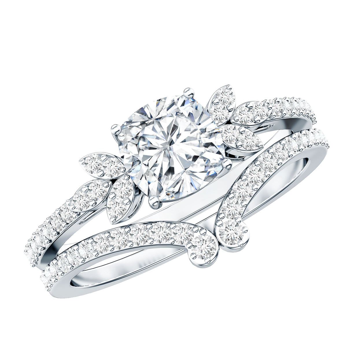 Certified 6 MM Cushion Lab Grown Diamond Engagement Ring with Wedding Band