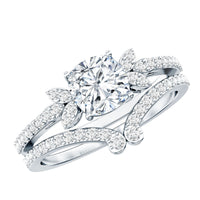 Certified 6 MM Cushion Lab Grown Diamond Engagement Ring with Wedding Band