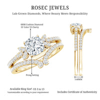 Certified 6 MM Cushion Lab Grown Diamond Engagement Ring with Wedding Band