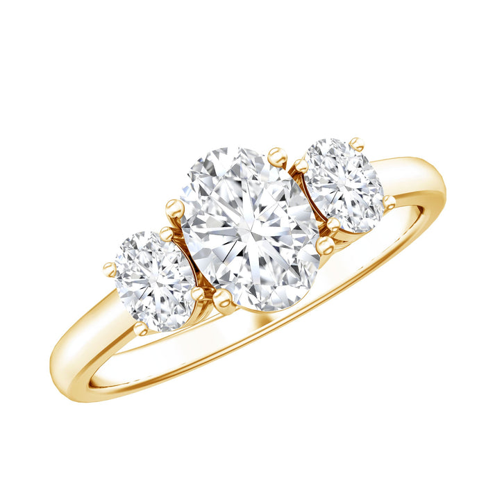 Certified lab-grown diamond 3-stone engagement ring for women by Rosec Jewels, featuring sparkling diamonds on a elegant band.