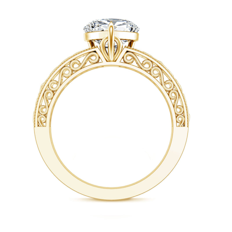 Lab grown diamond heart engagement ring by Rosec Jewels featuring a 2 carat sparkling diamond set in a elegant ring design.