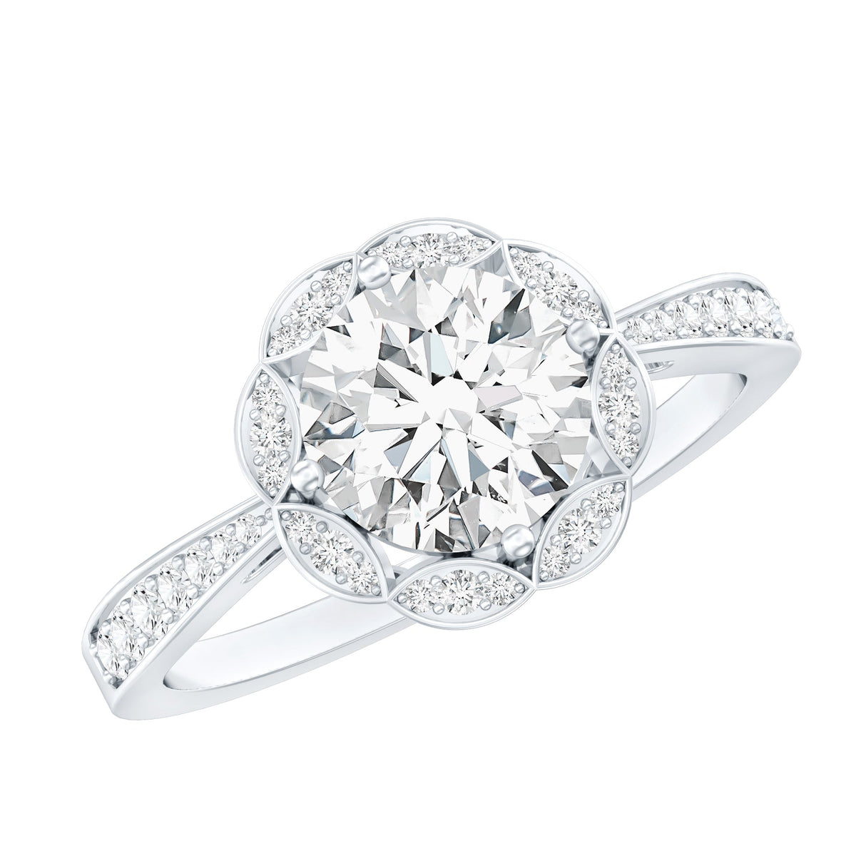 Certified 7 MM Lab Grown Diamond Halo Engagement Ring