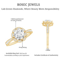 Certified 7 MM Lab Grown Diamond Halo Engagement Ring