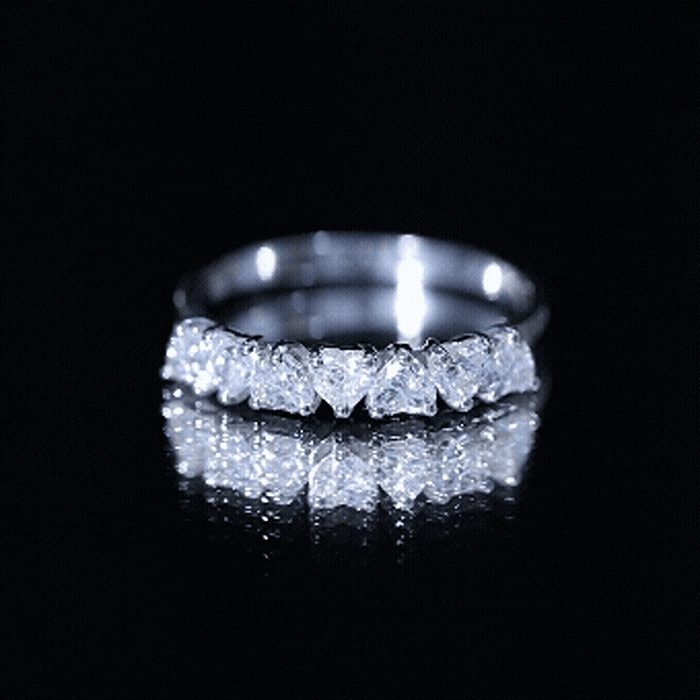 Yellow gold heart-shaped diamond half eternity ring by Rosec Jewels with lab-grown certified diamonds.