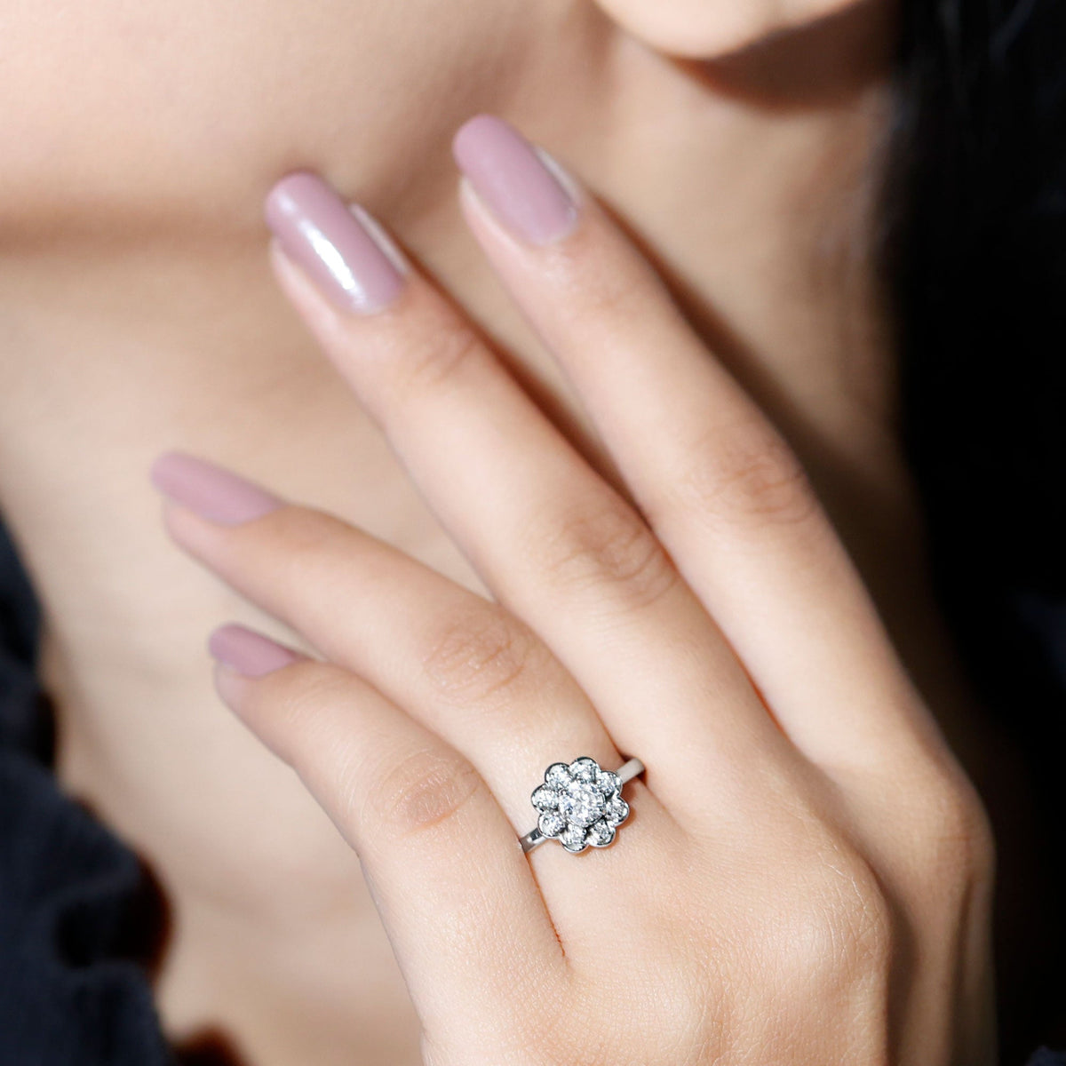 Certified Lab Grown Diamond Flower Promise Ring For Women