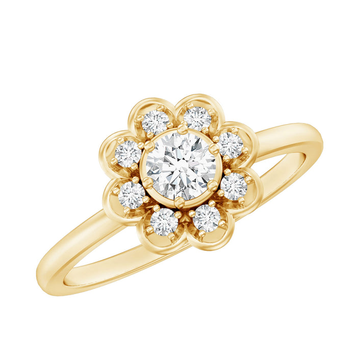 Rosec Jewels lab-grown diamond flower promise ring for women, featuring a detailed floral design in a silver band.