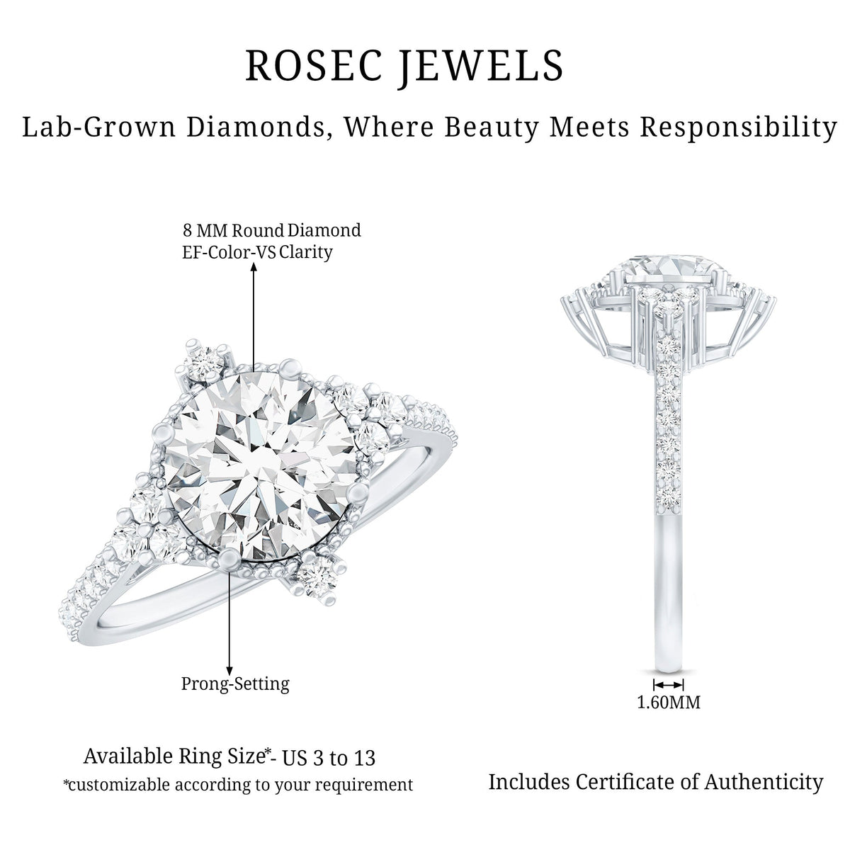 8 mm Lab Grown Diamond Vintage Inspired Engagement Ring