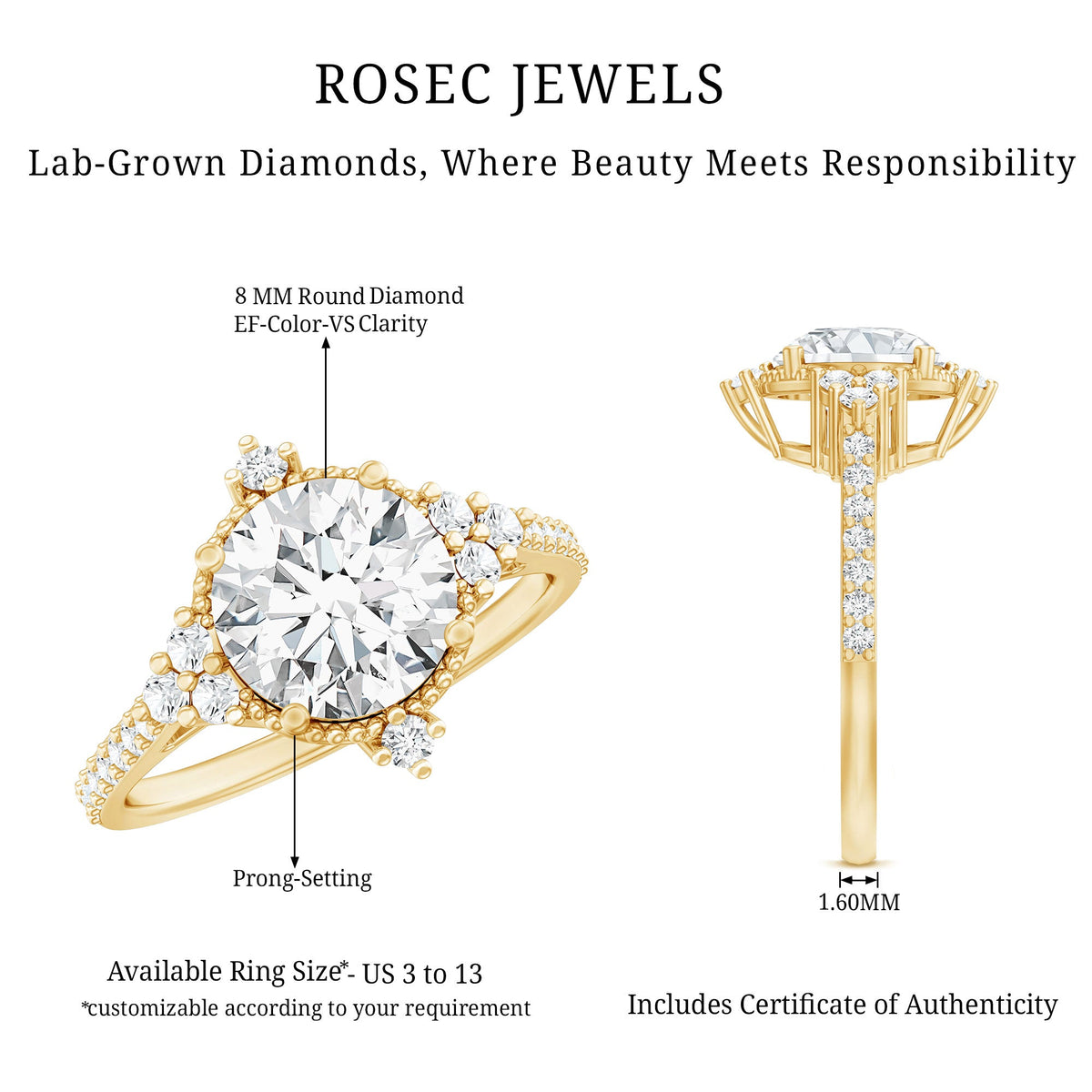 8 mm Lab Grown Diamond Vintage Inspired Engagement Ring