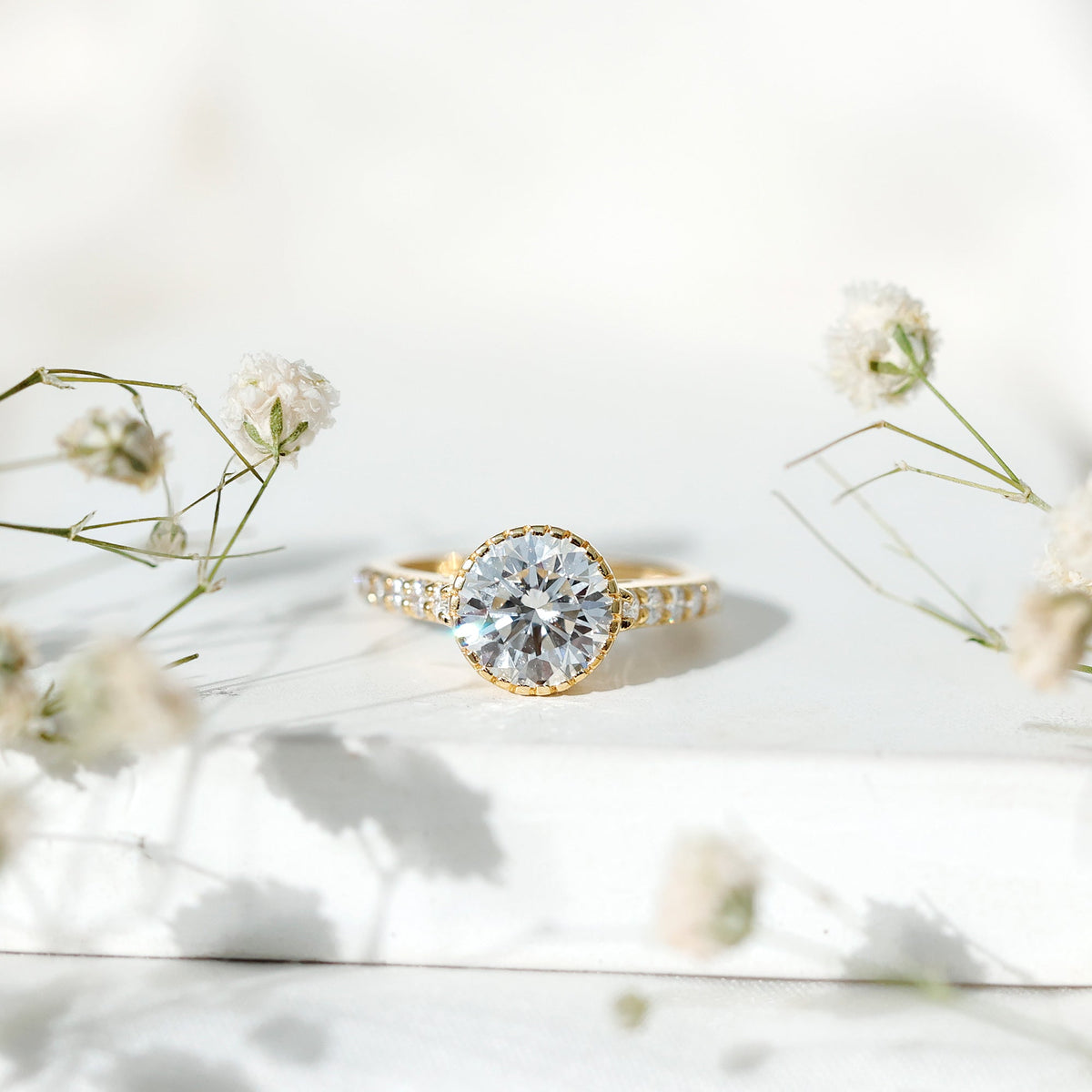 Certified Bezel Set Lab Grown Diamond Engagement Ring With Side Stones
