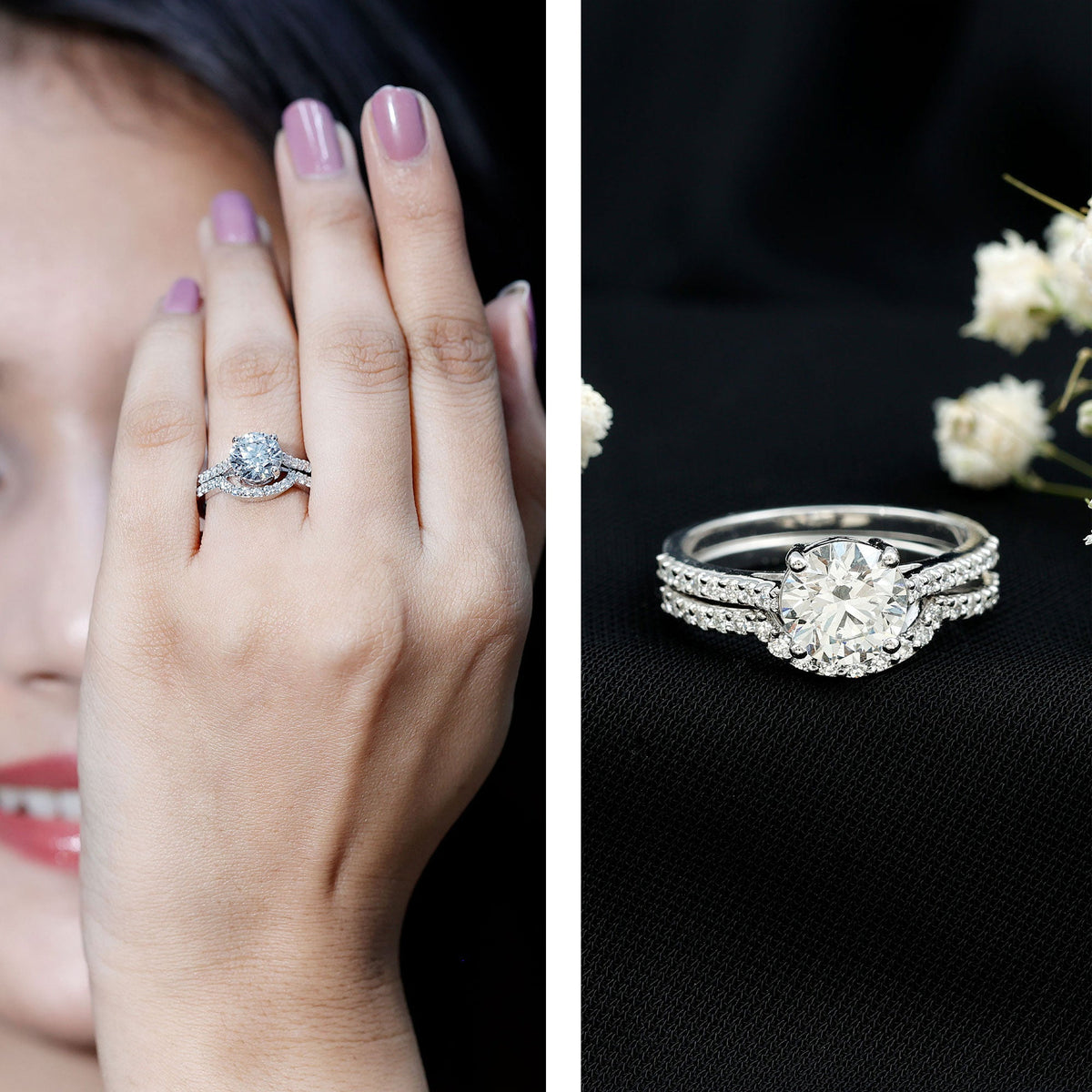 Lab Grown Diamond 8 MM Round Engagement Ring With Ring Guard