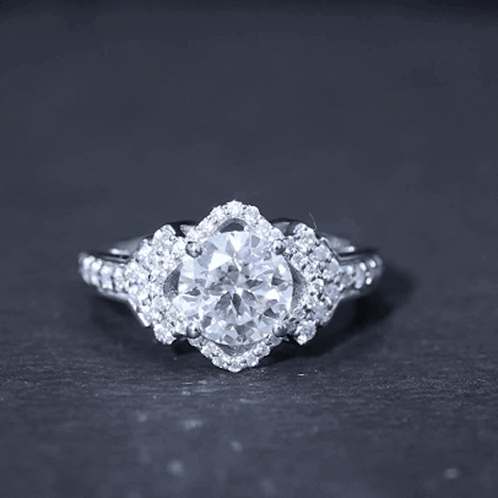 Lab grown 8mm vintage style engagement ring with yellow gold band by Rosec Jewels, featuring a sparkling central diamond.