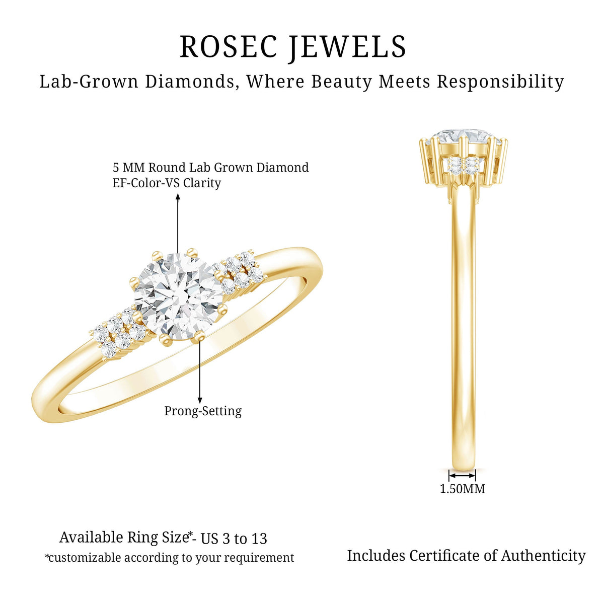 Certified 0.4 Carat Lab Grown Diamond Solitaire Promise Ring
