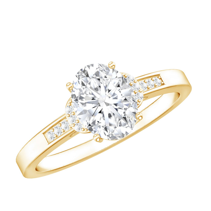 Lab grown 6x8 mm oval diamond solitaire engagement ring with a sleek band, featuring a sparkling oval cut diamond.