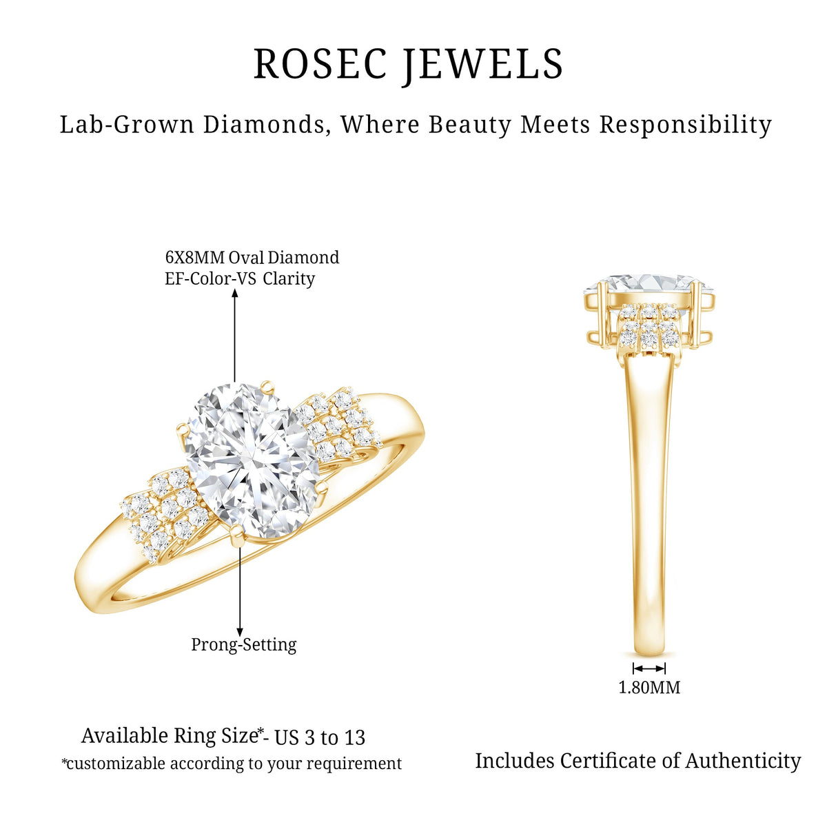 Certified 6X8 MM Oval Lab Grown Diamond Designer Engagement Ring