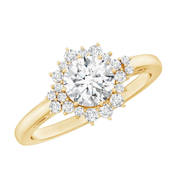Certified 1 Carat Lab Grown Diamond Halo Engagement Ring by Rosec Jewels featuring a sparkling central diamond with a delicate halo setting.