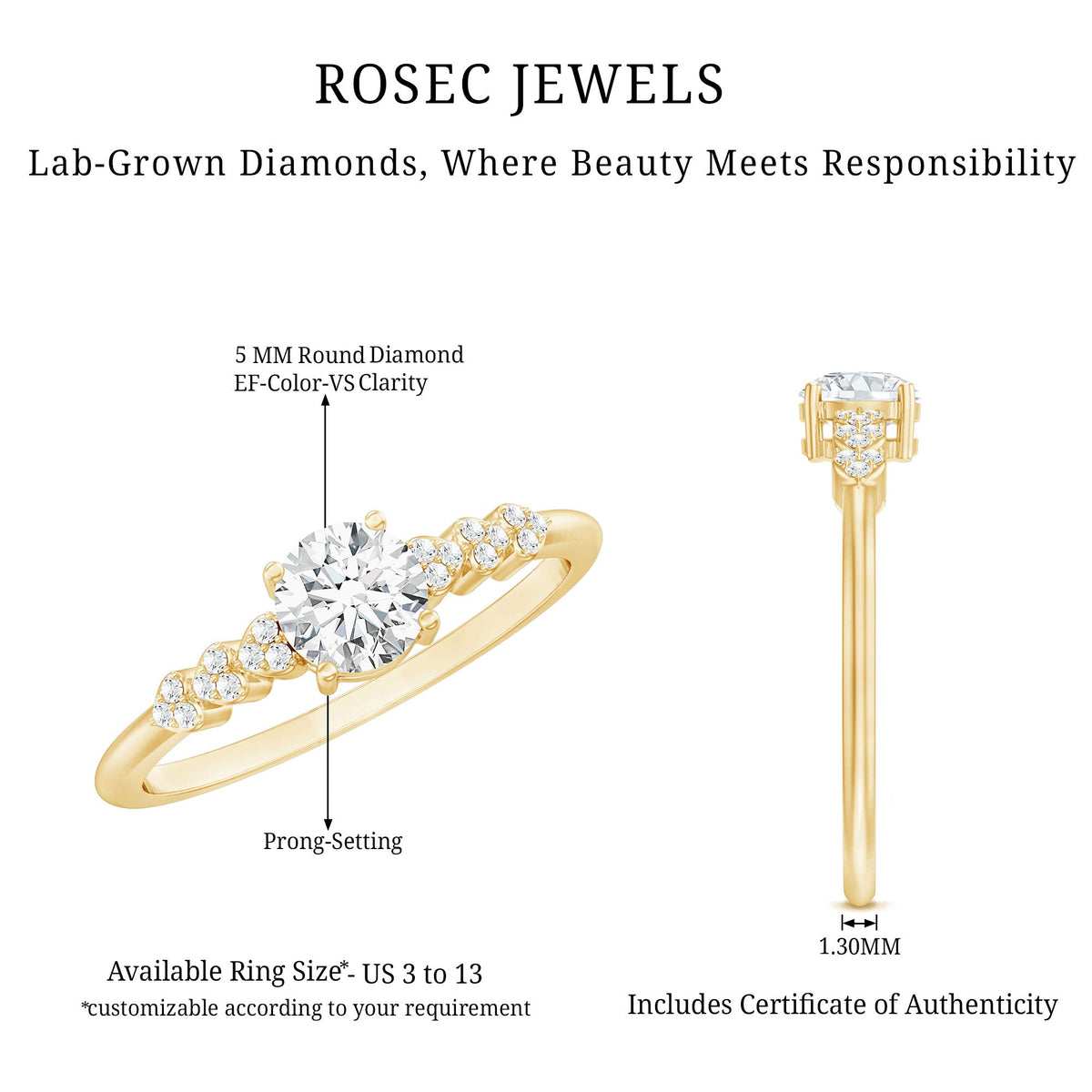 Certified 5 MM Lab Grown Diamond Designer Engagement Ring