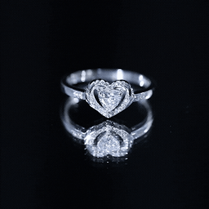 Certified lab-created 0.5 carat heart diamond halo engagement ring by Rosec Jewels, featuring a yellow gold band and sparkling center stone.