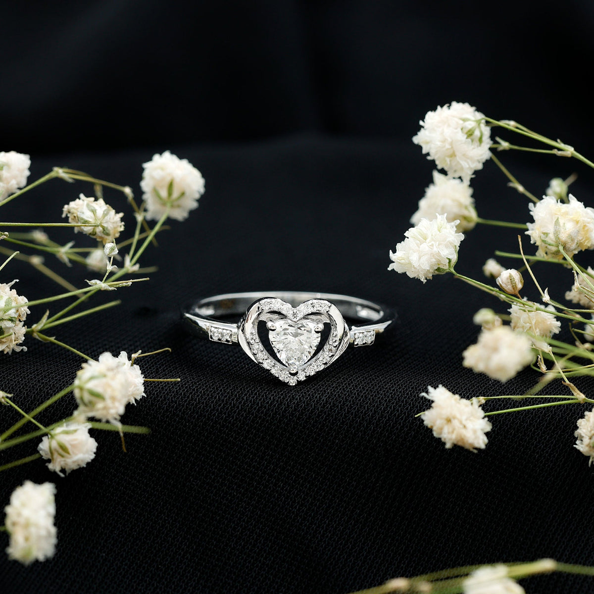 Certified Lab Created 0.5 Carat Heart Diamond Halo Engagement Ring