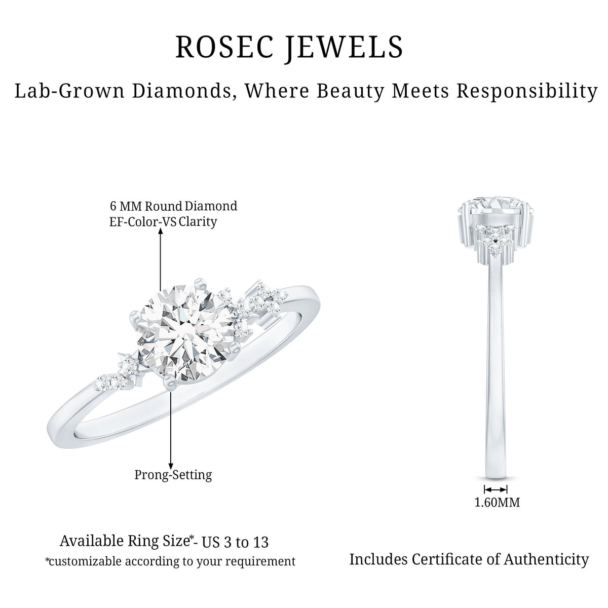 6 MM Lab Grown Diamond Solitaire Engagement Ring