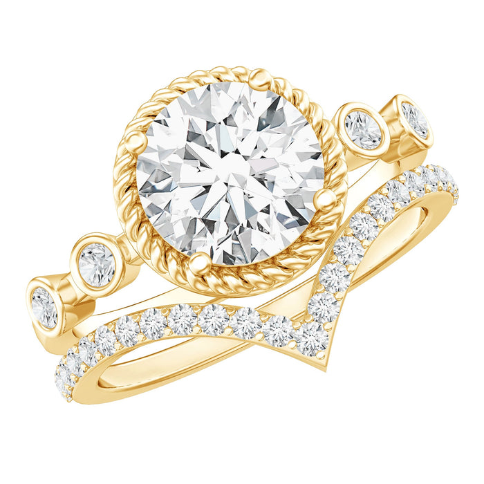 Rosec Jewels lab-grown diamond solitaire bridal ring set with enhancer, featuring a sparkling diamond and elegant band details.