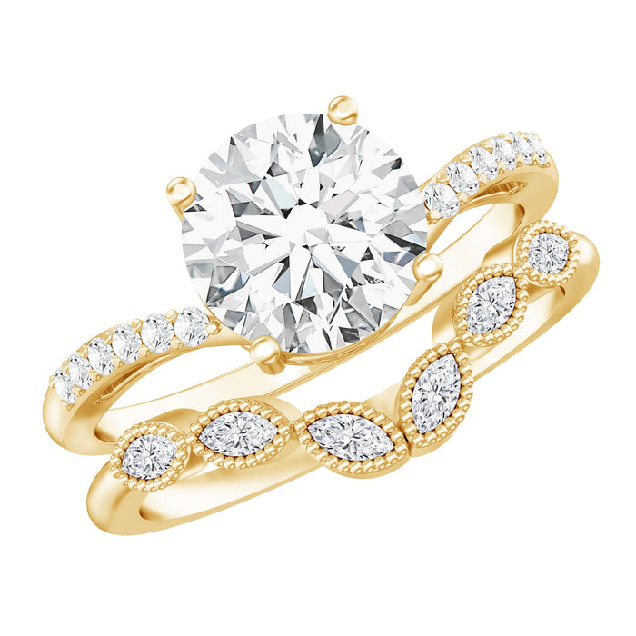 Rosec Jewels lab-grown diamond engagement ring with ring guard, showcasing sparkling central diamond and elegant band detail.