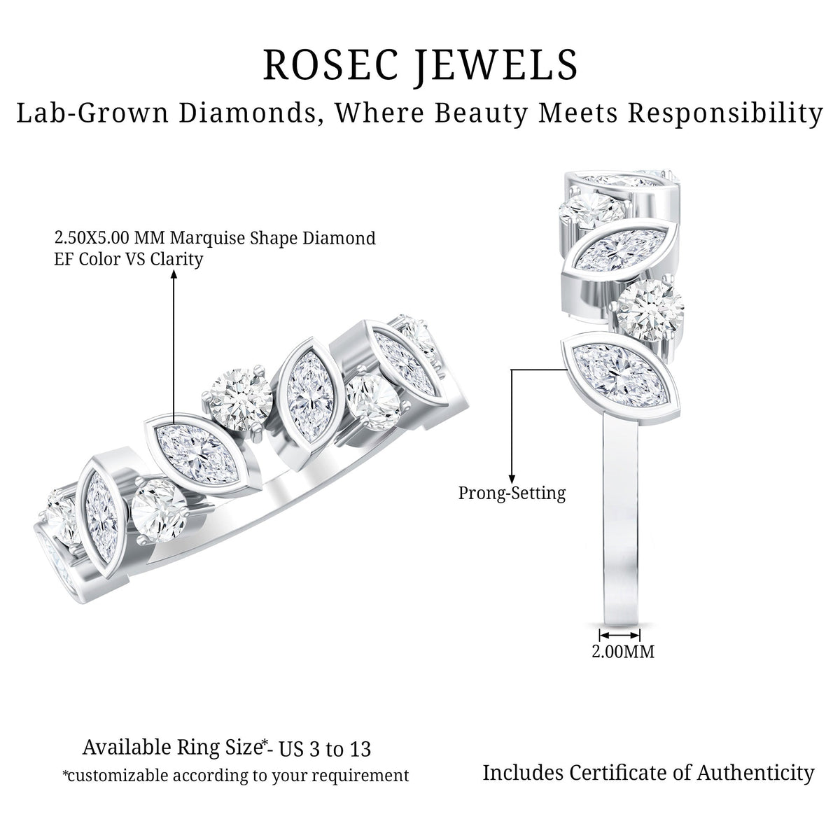Certified Lab Grown Diamond Half Eternity Anniversary Ring For Women