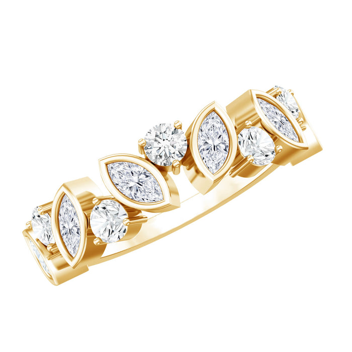 Certified lab-grown diamond half eternity anniversary ring for women, showcasing sparkling diamonds in a rose gold setting.
